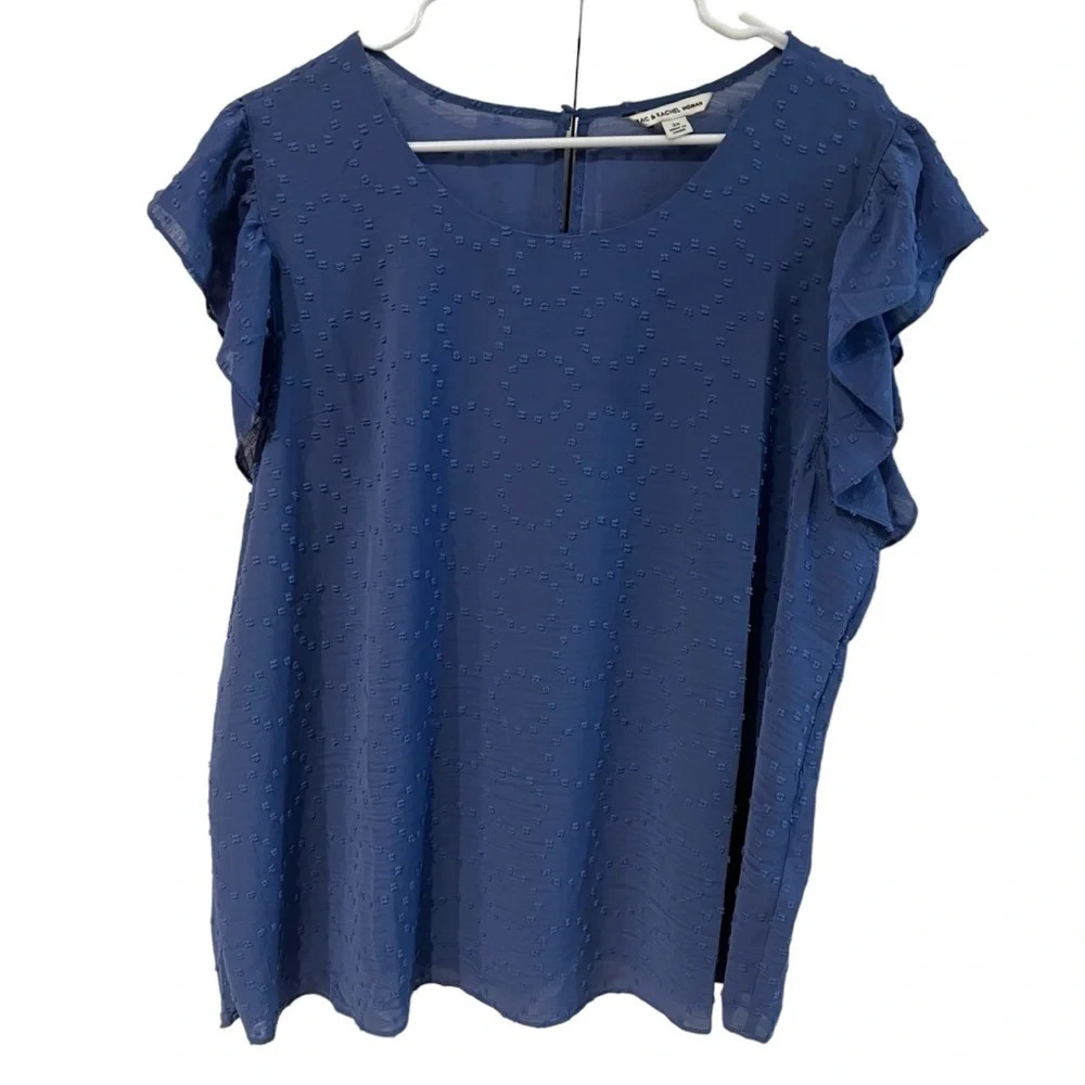 Zac & Rachel Woman Blue‎ Ruffle/Flutter Sleeve Blouse Lined Women’s Size 2X